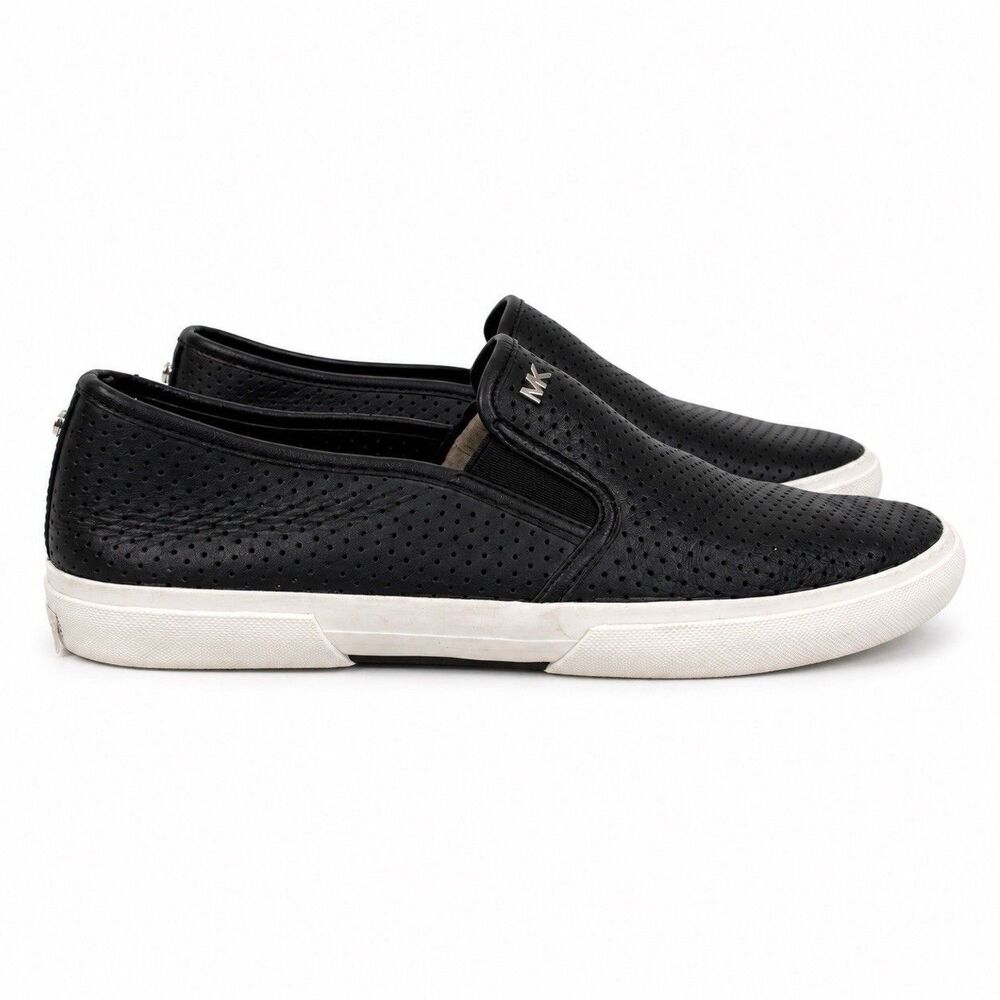 Michael Kors Womens Size 8 Black Perforated Leather Slip On Sneakers Loafers
